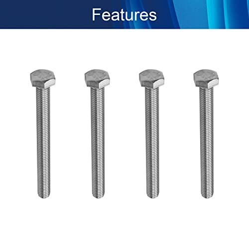 Image of M8 x 80mm Hex Bolts 304 Stainless Steel Hex Bolt 3.15 inch Length Fully Threaded Hex Tap Bolts Hex Head Screw Bolts 4Pcs Silver Tone