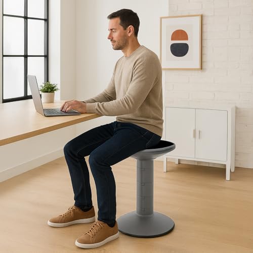 Image of Storex Active Tilt Stool - Ergonomic Seating for Flexible Office Space and Standing Desks, Adjustable 12-24 Inch Height, Gray (00322A01C)