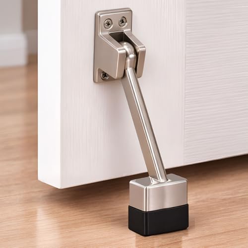 Image of Volo Silver Satin Finish 5 Inch Square Fully Heavy Body Powerful Working Door Stopper (Color: Silver)