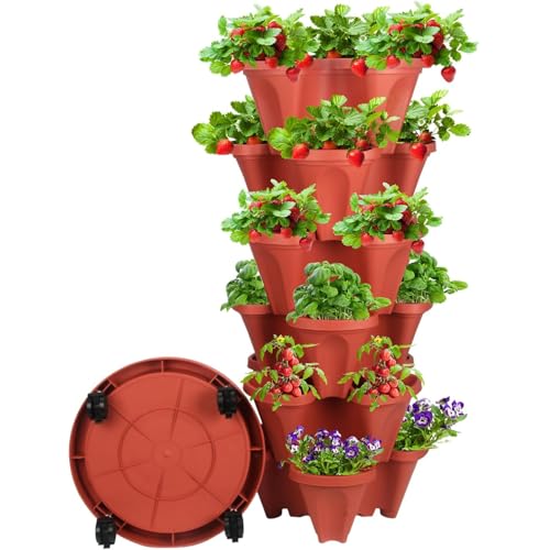6 Tier Vertical Garden Planter, Self Watering Stackable Planters Raised Garden Beds with Wheels for Strawberry Herb Flower and Vegetable Indoor Outdoor