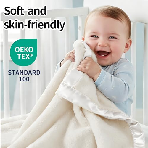 Image of Pro Goleem Fleece Baby Blanket with 2 Inch Satin Trim Soft Anti-Static Plush Blanket for Boys and Girls Christmas Baby Gifts for Babies 30''x40''，White