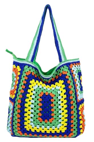 Image of Knitted Shouder Bags for Women Crochet Handbag Colorful Summer Totes Oversized Woven Top Handle Purse