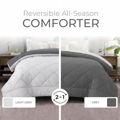Image of King Size Comforter for Double Bed, 220 GSM Soft Microfiber AC Blanket, All Season Lightweight Reversible Bed Quilt, Premium Bedding, 90 x 100 Inch, Grey-Light Grey