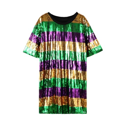 Purple,M,HGKPFGTF Camiseta Feminina Listrada Com Lantejoulas Sexy Brilhante Camisa De Aniversário Ve