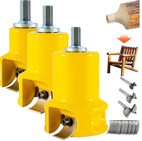 Log Tenon Cutter Set - 1 1.5 & 2 - DIY Log Furniture Tool Kit - Aluminum & Steel Wood Log Joinery Cutter for Beds Railings Tables