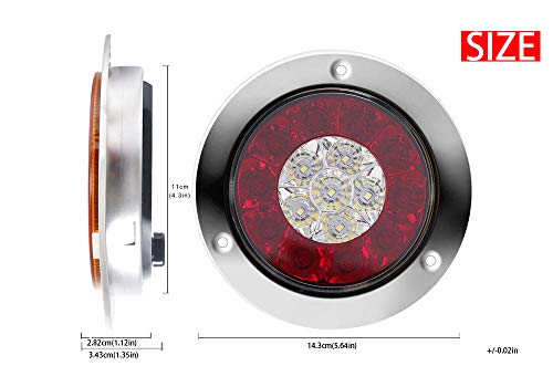 Auovo Round LED Truck Trailer White/Red Taillights with Stainless Steel Rings DC 12V Waterproof Stop Brake Running Reverse Backup Lights Tail Lamps for RV Trailer (2 Pcs Red/White) - Thumbnail 2