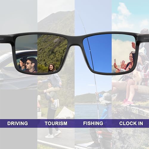 Image of Men's Polarized Sunglasses, Square Rubber Frame Carbon Fiber Temple Fishing Driving Sun Glasses UV Protection RFS8205