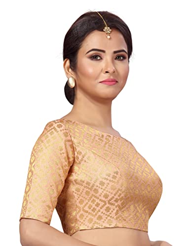 Image of Studio Shringaar Women's Readymade Brocade Elbow Length Sleeves Saree Blouse