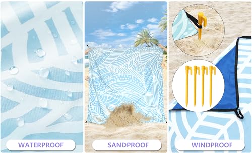 Image of WIWIGO Beach Blanket Waterproof Sandproof Beach Mat 79 inch X 83 inch /10'x9'for 2-8 Adults Quick Drying Outdoor Picnic Mat Beach Accessories for Travel, Camping, Hiking