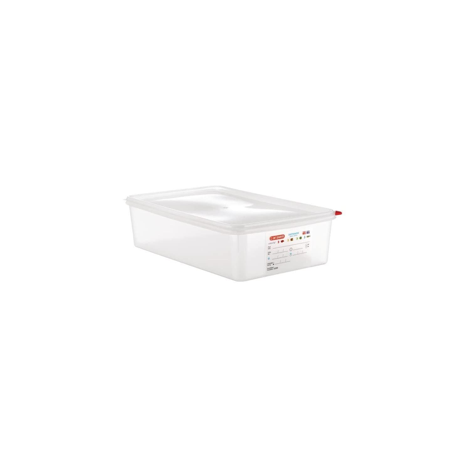 Araven 03354 PP contenitore per alimenti con coperchio, gn 1/1, 13.7 l, 100 mm, manico (confezione da 4),