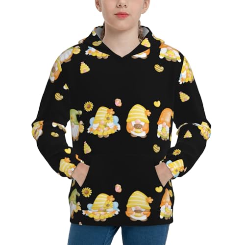 Bee Happy Sunflower Gnomes Kids Pullover Hoodies Boys Sweatshirts Girls Athletic Clothes with Pocket