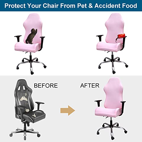 Image of WOMACO Gaming Chair Slipcover Stretch Seat Chair Cover for Leather Computer Reclining Racing Ruffled Gamer Chair Protector (Pink, One-size)