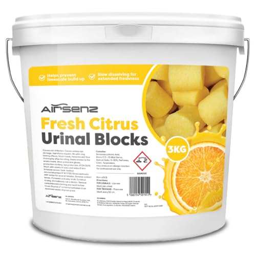 Airsenz Urinal Blocks 3KG - Fresh Citrus Fragrance - Eliminates Odours and Prevents Blockages- Slow Dissolving - Suitable for Urinal or Trough Use (Yellow)