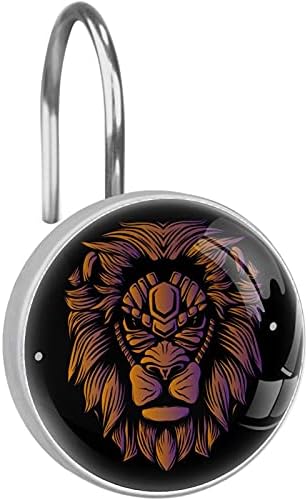 Orange Lion Head, Shower Curtain Hooks Rings Set of 12 Resin Decorative Shower Curtain Hooks Stainless Steel Round Metal Shower Rings