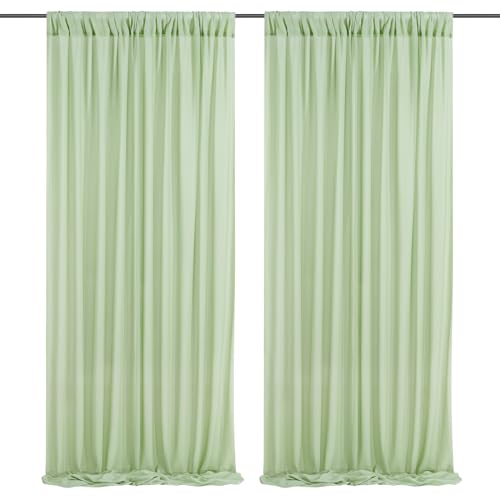 Sage Green Backdrop Curtain 10ft x 10ft Chiffon Photo Drapes for Wedding Birthday Parties Decorations 2 Panels 5ft x 10ft