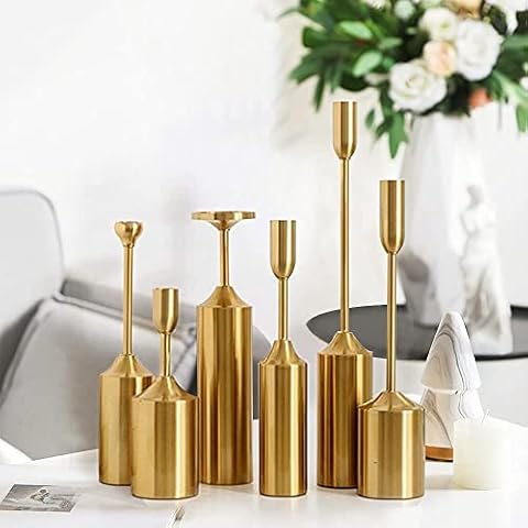 VINCIGANT Gold Candlestick Holder Pillar Candle Holders for Table Decor (6pcs,Vintage,Metal) Cover