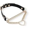 Collier ras du cou en cuir pour entraînement de yoga, jouets pour couple, jeux de chambre à coucher, ras du cou réglable fait à la main avec anneau en métal en forme de cœur (Longue chaîne en or) #1