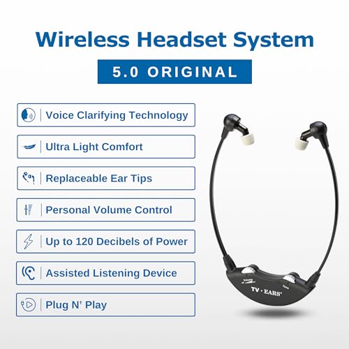 TV Ears Original Wireless Headsets System, TV Hearing Aid Devices works best with Analog TV's, Hearing Assistance, TV Listening Headphones for Seniors and Hard of Hearing. Voice Clarifying, Doctor Recommended - 11641, Black by TV · EARS - Image 2