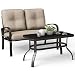 Giantex 2 Pcs Patio Outdoor LoveSeat Coffee Table Set Furniture Bench with Cushion