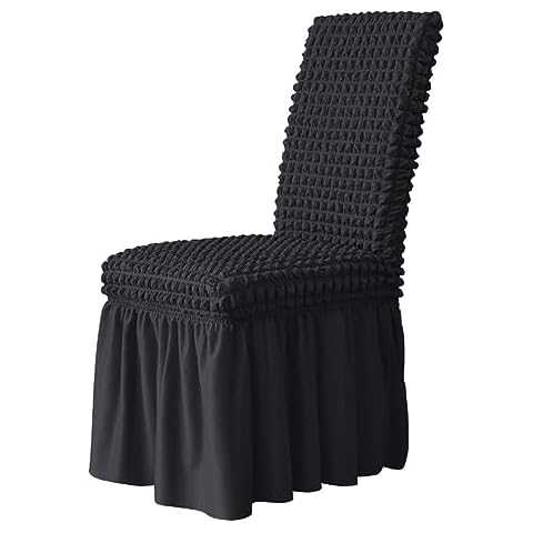 HIOMALY High Back Chair Cover with Skirt, Living Room Chair Covers,Removable Chair Cover for Party Wedding Dining Ceremony Reception Supplies,Black,4pcs Cover