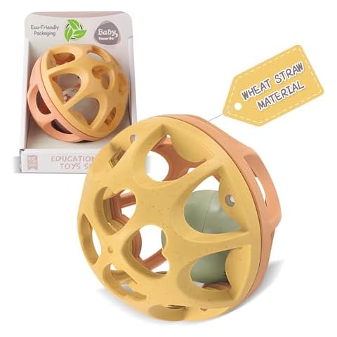 ROHSCE Sensory Rattle Balls Textured, Baby Teething Sensory Montessori Toys Soft Chew Toy with Rattles for Babies, Safe Wheat Straw Travle Toys, Developmental Newborn Baby Toys 6 to 12 Months Cover