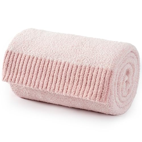 Carriediosa Heather Throw Blanket 60" X 80" Twin, 400GSM Ultra Soft Microfiber Fuzzy Fluffy Reversible Knitted Blankets Cozy Plush Lightweight and Warm Fall Throws for Couch, Bed, Sofa, Dusty Pink by Carriediosa - Used condition - Image 7