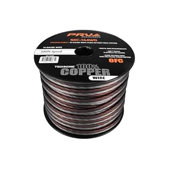 PRV AUDIO 14 Gauge (AWG) Speaker Wire Premium Oxygen-Free Copper OFC - 100 Feet Roll (Black/Grey)