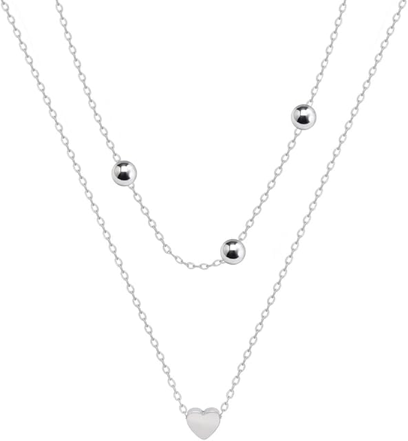 kkjoy Stainless Steel Layered Necklace Love Heart Pendant Necklace Bead Pearl Choker Layering Necklace Jewelry for Women Girls Valentine's Day Mothers Day Gifts