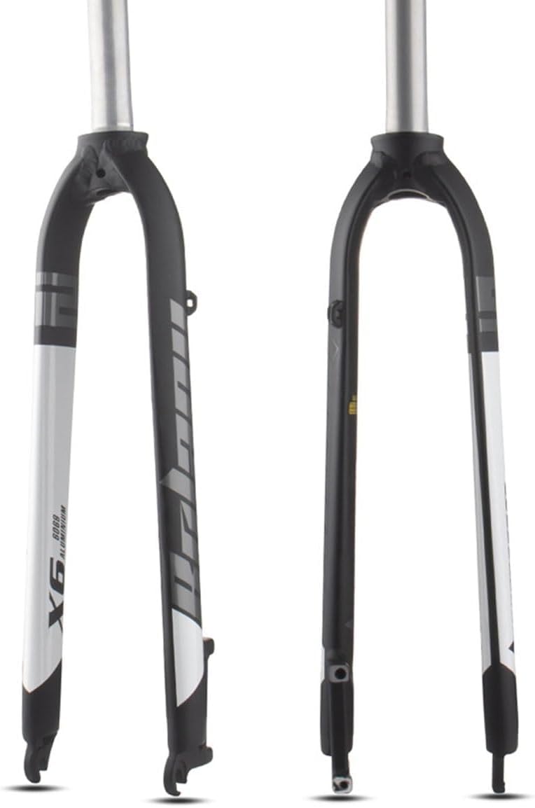 HOMSXPAC Bike Fork 26in 27.5in 29in Mountain Bikes Rigid 1-1/8'' Straight Tube Road Hard Aluminum Alloy Disc Brake Front Quick Release 9 * 100mm(Black white,STRAIGHT_26