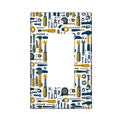 Tools Single Rocker Light Switch Cover, Industrial Modern Wrenches Screws N/a Yellow Plastic Standard Size Accents Wall Switch Plates for New Apartment Home Bedroom Office Decor