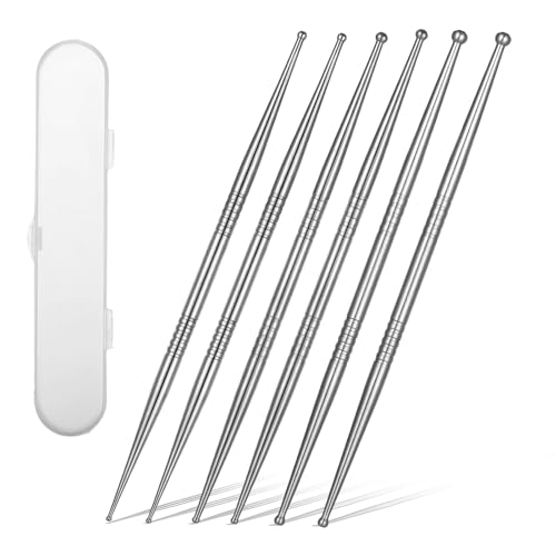 Heclia Facial Reflexology Massage Tool Stainless Steel Acupuncture Pen Ear Acupressure and Body Point Probe Pen 6PCS Dual Head Facial Reflexology Tools Portable Massage Tool for Deep Tissue