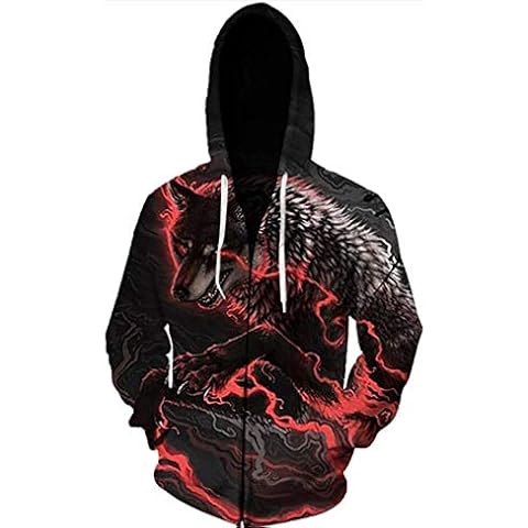 Wolf Print,Hd 3D Animal Print Adult Zipper Hoodie Pullover Long Sleeve Sweatshirts Outdoor Fashion Graphic Sweater with Pocket-L Cover