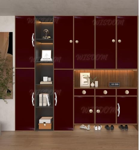 Image of WISDOM Maroon Glossy Vinyl Contact Paper Waterproof Peel & Stick Wallpaper Self Adhesive Vinyl for Kitchen Cabinet Furniture Countertop Decorative (24x120 Inch, Maroon Glossy)