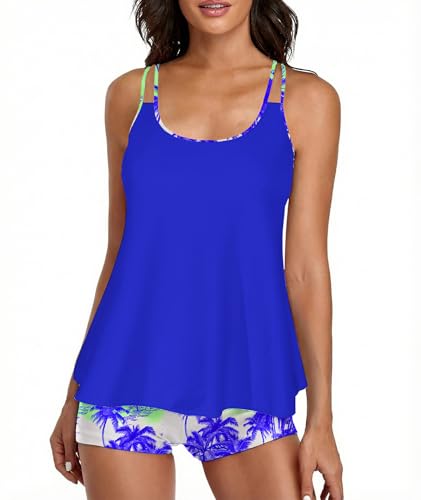 Image of Urchics 2026 Women Two Piece Tankini Swimsuit Tummy Control Plus Size Long Torso Top and High Waisted Boyshorts Bathing Suits
