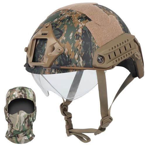 Tactical Fast Helmet with Retractable Goggles - Lightweight Airsoft Protective Helmet with Side Rails, NVG Mount & Adjustable Fit for Paintball & Outdoor Activities(DW A)