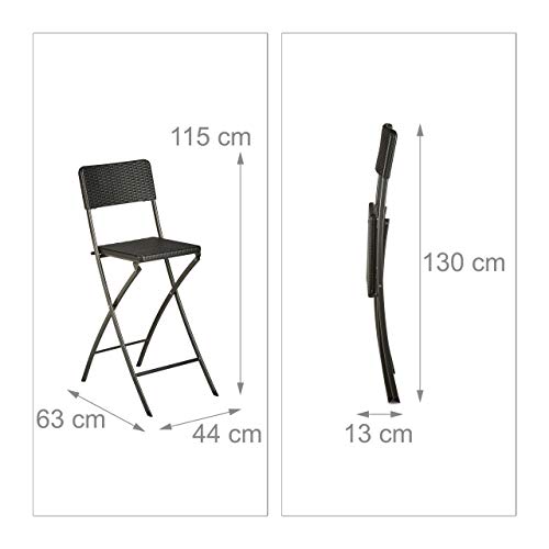Miniatura 3 de Relaxdays 2 Taburetes De Cocina Altos Plegables, Estilo Ratán, Banqueta Plástico Y Metal, 115x44x63 Cm, Negro