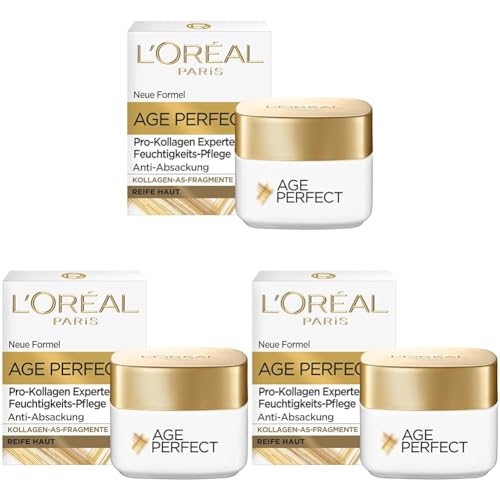 L'Oréal Paris Straffende Augenpflege für reife Haut, Anti-Aging Feuchtigkeitspflege gegen Altersflecken, Mit Kollagen-AS-Fragmenten, Age Perfect Pro-Kollagen Experte, 15 ml (Packung mit 3)