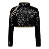 renvena Girls Demon Popular Singer Coat Long Sleeve Sequin Cropped Jacket Top for Dance Performance Black 5-6 Years #3