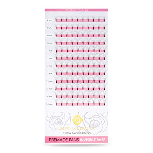 BEYELIAN Premade Volume Fans Invisible Base Eyelash Extensions 0.07mm C Curl 5D Fan Lashes Soft Short Stem Semi Permanent Prefanned Lash Extensions 9-14mm (mix tray)
