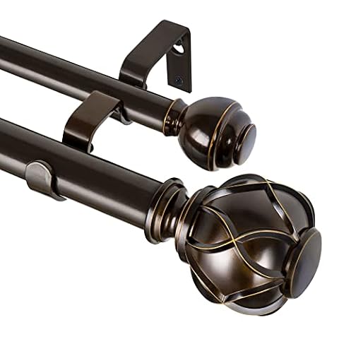 KAMANINA Double Curtain Rod 36 to 72 Inch, Adjustable Dual Rods, Bronze — $33.29 (10% off)
