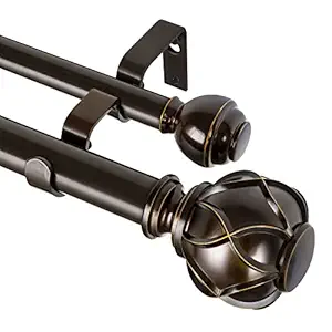 KAMANINA 1 Inch Double Curtain Rods 36 to 72 Inches (3-6 Feet) Window Telescoping Drapery Rod, Netted Texture Finials, Antique Bronze