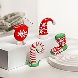 HDCRYSTALGIFTS 4pcs Blown Glass Christmas Figurines Ornaments Handmade Miniature Christmas Figures for Dollhouse Holiday Decoration Festival Gifts