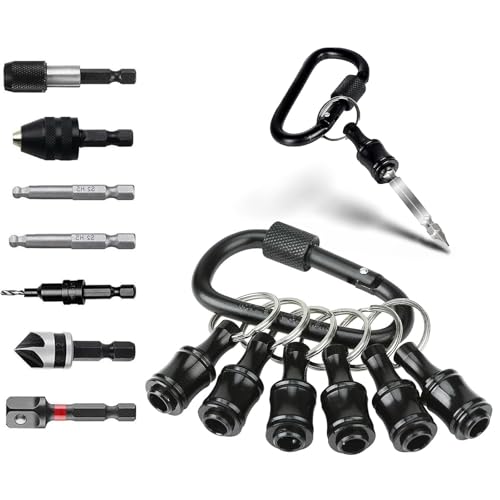 1/4 Inch Bit Holder Keychain, 6 Pcs Extension Bar Keychain, Aluminum Alloy Hex Shank Bit Holder for Drill Bits, Screwdrivers (6 Pcs)(Black)