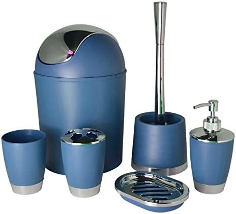 Bathlux Modern Design 6 Piece Bathroom Accessory Set, Toilet Brush, Waste Bin, Soap Dish, Tooth Brush Holder Soap Dispenser, Rinse Cup (Black)