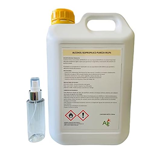 ALCOHOL ISOPROPILICO 99,9% RIQUEZA | ISOPROPANOL | 5 Litros | INCLUYE PULVERIZADOR 100 ML | Limpieza de componentes electrónicos, pantallas, lentes y desinfección de superficies