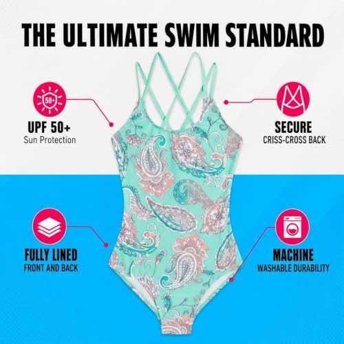 Image of Kanu Surf Girls' Reese UPF 50 Beach Sport Criss-Cross One Piece Swimsuit