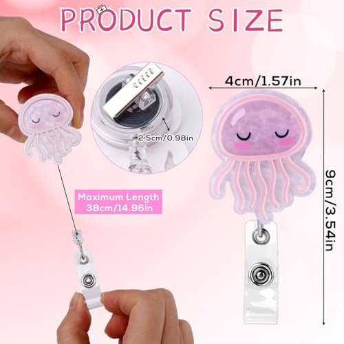 Carretel de crachá de água-viva, clipe retrátil rosa, suporte de crachá de enfermeira, animal marinh