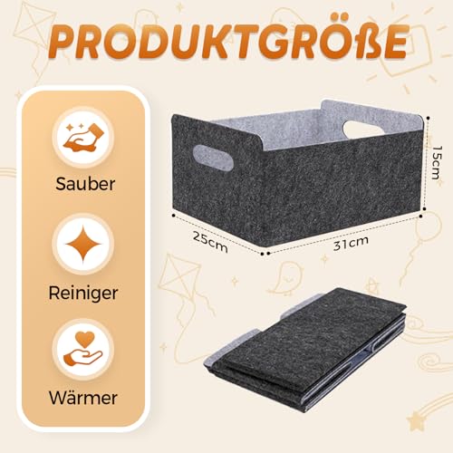 Scettar 3 Stück Faltbare Filzkorb Aufbewahrung 31×25×15cm Grau Filz Aufbewahrungsbox mit Tragegriff, Organizer Korb für Kleiderschrank, Regal, Büro Zuhause