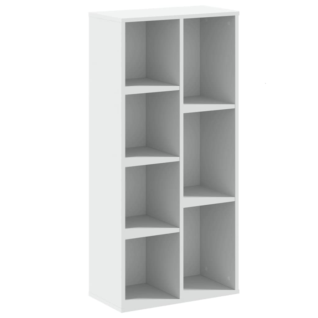 Bücherregal Weiß 50x25x105 cm 7 Fächer Holzwerkstoff | Pflegeleicht mit feuchtem Tuch, als Raumteiler nutzbar, inklusive Wandhalterung