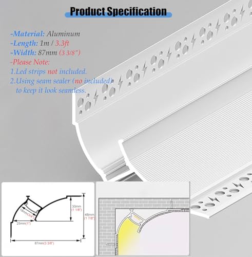 Moldura de Corona LED canal para zócalo blanco y difusor de aluminio 6